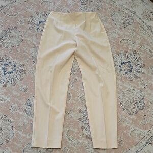 ERIC Cream High-Waist Trousers Side Zipper Stretch Tapered leg  size 10 EUC